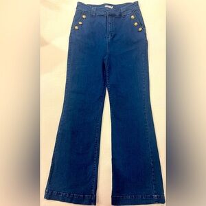 Avec Les Filles Anthropologie, high rise Sailor w/ Gold Buttons Wide Leg Jean